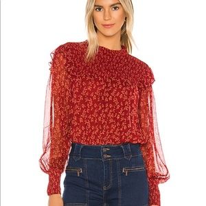 Free people Roma blouse Red high neck sheer top XS